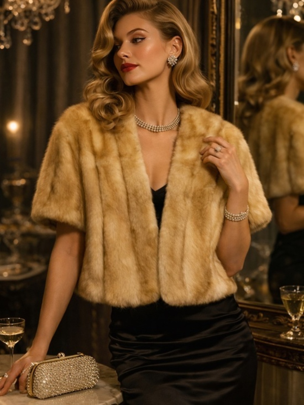 Lane Bryant Blonde Mink Fur Bolero Capelet Shrug M Old Money Glam Rare Vintage